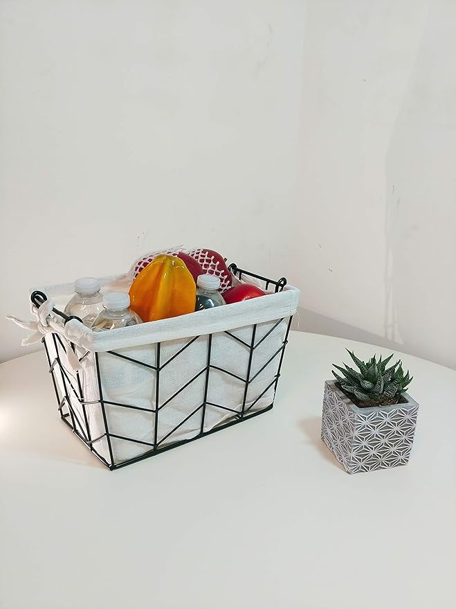 Admired by Nature Metal Wire Storage Basket with Soft Fabric Liners - Set of 3 Sizes Decorative Nesting Basket Crates for Home, Kitchen, Bathroom, Classroom Decor (S, M, L)