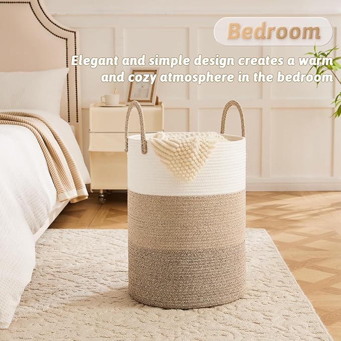 Artfeel Laundry Basket,Woven Cotton Rope Laundry Hamper,60L for Decorative Storage of Dirty Clothes,Toys and Blankets in Bathroom,Bedroom and Living Room