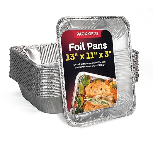 IDL Packaging Half-Size Aluminum Steam Table Pans - Deep, 13" x 11" x 3" (Pack of 25) - Disposable Foil Pan for Grilling, Roasting, BBQ, Cooking, Baking, Freezing