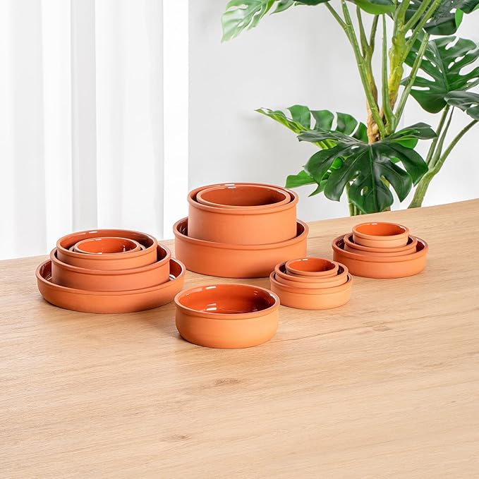 Restaurantware-Terra Tek 17 Ounce Terracotta Cazuelas, 2 Brown Glazed Clay Pots For Cooking - Oven-Ready, Microwavable, Terracotta Serving Pots, Dishwashable, For Cooking And Serving