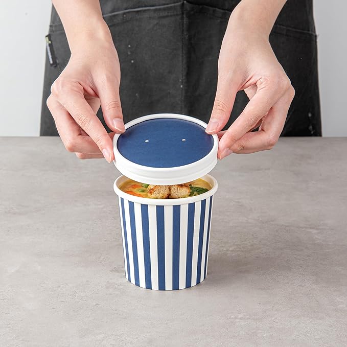 Restaurantware Bio Tek Blue Paper Soup Container Lids, 200 Disposable, 12 Ounce, Round, Modern Style, Airtight, Sold Separately