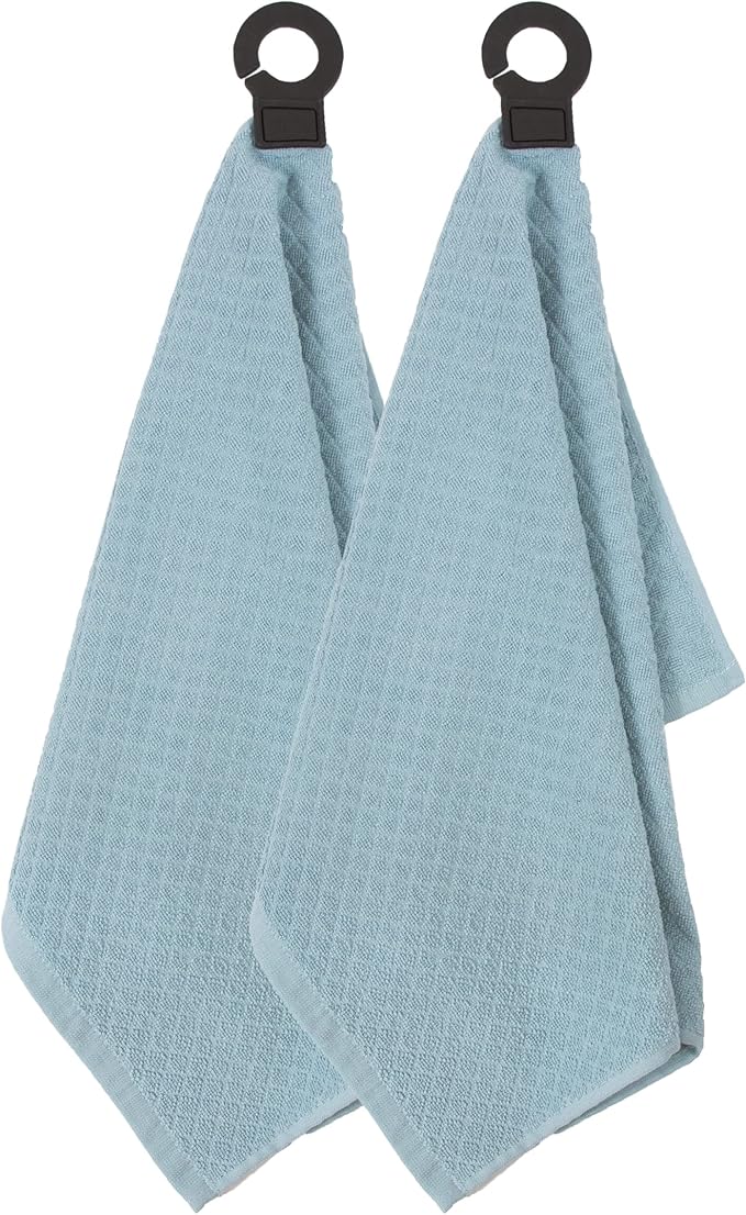 Ritz Premium Hook and Hang Towel, (2-Pack), 18" x 28", Long-Lasting Durable Rubber Hook, Highly Absorbent Super Soft Hand Cloths for Kitchen, Bathroom, Laundry Room, Dew