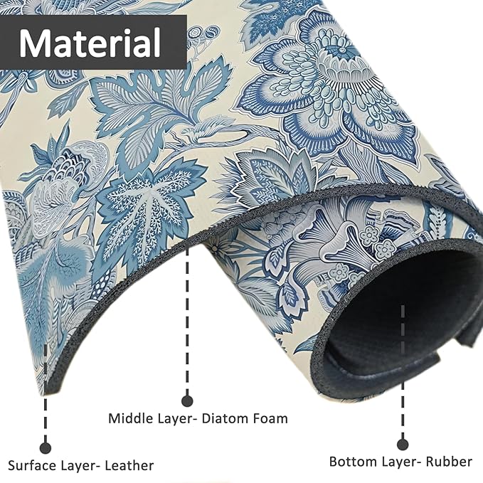 15" X 5.5" Kitchen Sink Splash Guard Faucet Mat Floral Super Absorbent Fast Drying Faucet Guard & Draining Mat Sink Splash Guard Behind Faucet for Kitchen, Bathroom