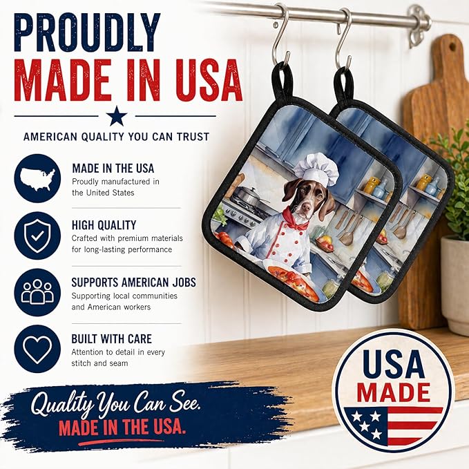 Caroline's Treasures Pointer The Chef Pair of Pot Holders Kitchen Heat Resistant Pot Holders Sets Oven Hot Pads for Cooking Baking BBQ, 7 1/2 x 7 1/2