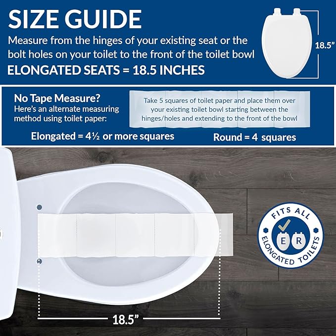 Mayfair Ashton Easy to Clean Single Hinge Toilet Seat, Modern Slow Close Wood Toilet Seat, Made in USA, Elongated, White