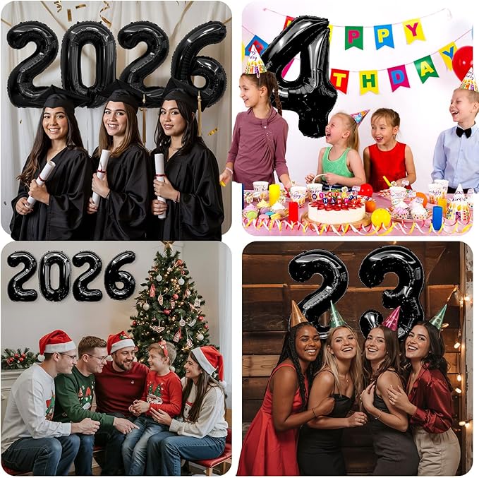 2026 Balloons 40 Inch Black 2026 Balloon Numbers 2026 Foil Balloon 2026 Decorations Graduation Balloons 20 22 26 60 62 Balloon Numbers for New Year Birthday Anniversary Decorations