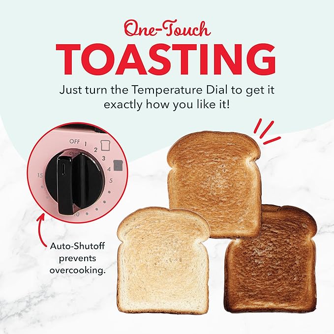 Dash Mini Toaster Oven - Sleek & Stylish - For Creative Homemade Treats - Compact, Space-Saving Design - adjustable temperature dial - Removable Baking Tray - Pink