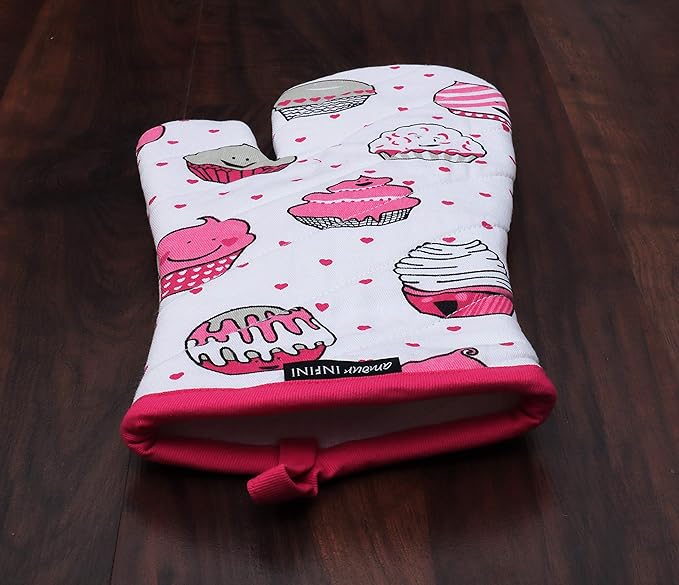 AMOUR INFINI Pot Holders and Oven Mitt Heat Resistant Non Slip Reusable Set of 1 Oven Mitt and 1 Pot Holder Oven Gloves Pot Holder for Cooking