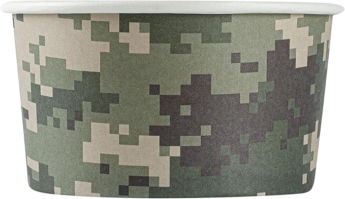 Coppetta 8 Ounce Dessert Cups, 80 Disposable Ice Cream Cups - Lids Sold Separately, Sturdy, Camouflage Paper FroYo Bowls, For Hot And Cold Foods, Perfect For Gelato Or Mousse - Restaurantware