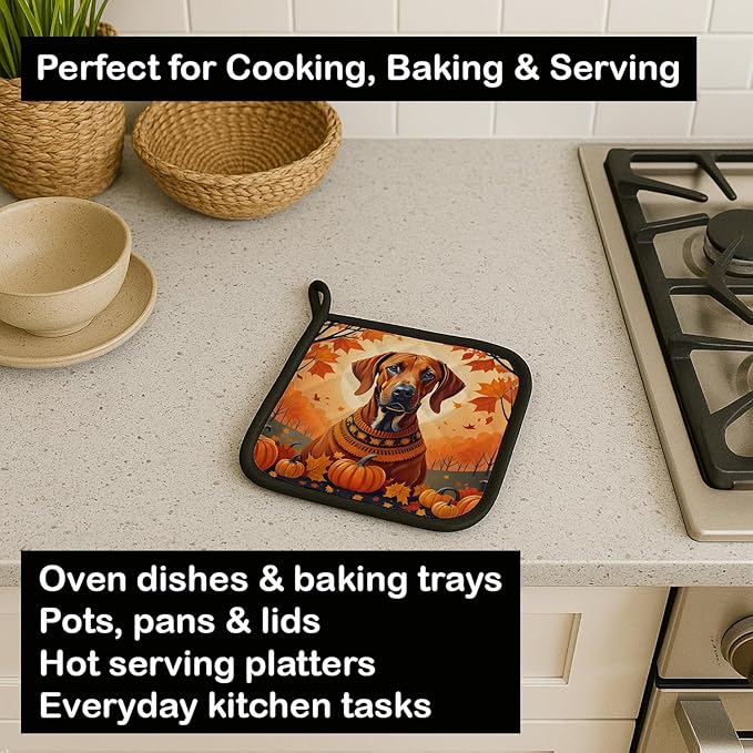Caroline's Treasures DAC1066PTHD Rhodesian Ridgeback Fall Pair of Pot Holders Kitchen Heat Resistant Pot Holders Sets Oven Hot Pads for Cooking Baking BBQ, 7 1/2 x 7 1/2