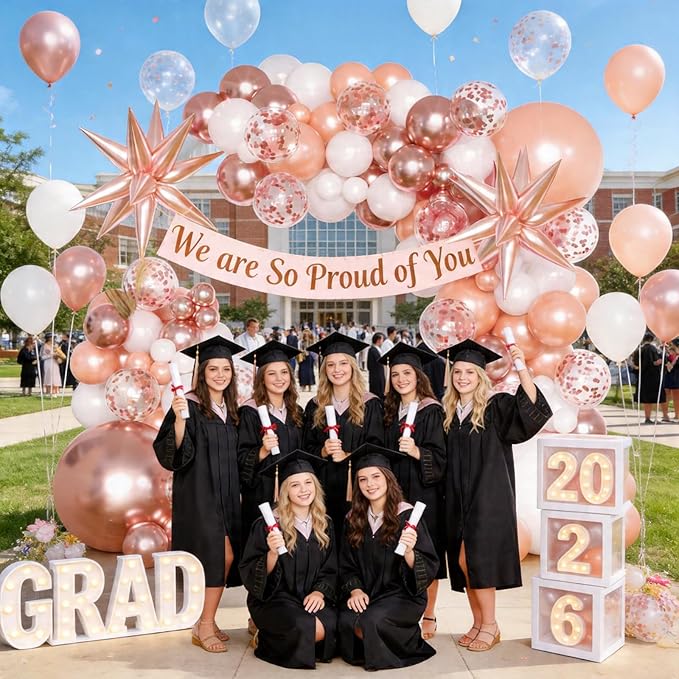 KARLURE Rose Gold Balloons Arch Kit with Metallic Rose Gold Confetti Balloons for Mothers Day Decorations Baby Shower Bridal Shower Wedding Birthday Party 2026 Graduation Anniversary Decorations