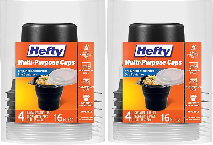 Hefty Multi-Purpose Cups, Reusable Containers with Lids, 16 Ounce Capacity, 4 Count (Pack of 2)