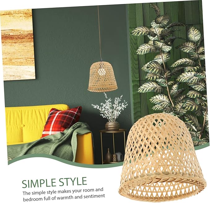2pcs Bamboo Lampshade Rattan Light Fixture Boho Hanging Light Pink Tile Stickers Light Covers for Ceiling Lights Lampshades for Ceiling Lights Fan Bamboo Weaving Desk Lamp To Weave(Khakix3pcs,20x20x18
