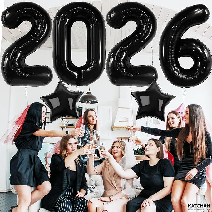 Katchon, Big Black Giant 2026 Balloons - 42 Inch | 2026 Graduation Balloons with Black Star Balloons for Graduation Decorations 2026 Graduation Party Decorations, Prom Decorations 2026