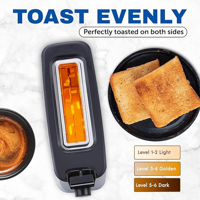 Elite Gourmet ECT118B Cool Touch Single Slice Toaster, 6 Toasting Levels & Wide Slot for Bagels, Waffles, Specialty Breads, Pastry, Snacks, Black