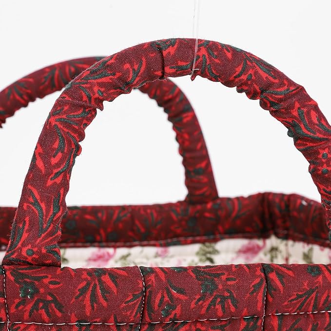 Quilted Fabric Storage Basket Floral Baby Diaper Caddy Quilted Basket for Nursery Bedroom Car Storage