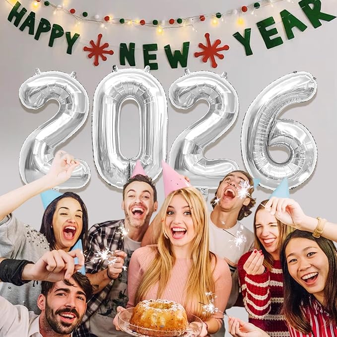 40 Inch 2026 Balloons Silver Foil Number Balloons for 2026 New Year Festival Celebration or Birthday Party Supplies Decorations,New Years Balloon 2026, New Years Eve Balloon