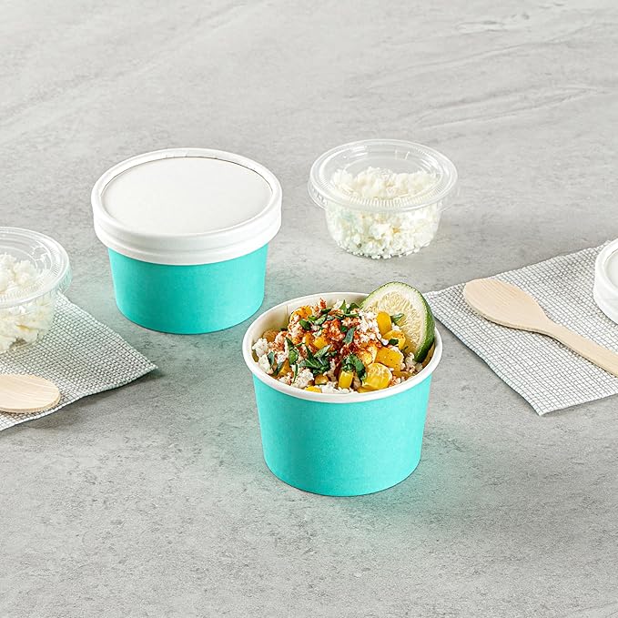 Coppetta 4 Ounce Dessert Cups, 200 Disposable Ice Cream Cups - Lids Sold Separately, Heavy-Duty, Turquoise Paper Frozen Yogurt Bowls, For Hot And Cold Foods - Restaurantware