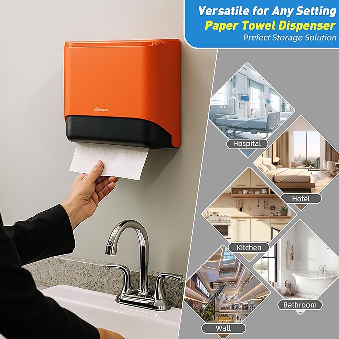 Commercial Paper Towel Dispenser Wall Mount with Lock 1 Pack,Universal Multifold Tri Fold Paper Hand Towel Holder,Compact Toilet Tissue Dispensers for Bathroom Kitchen Office (Orange)