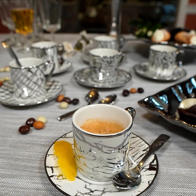 Certified International Matrix Silver 4 oz. Espresso Cup & Saucer,Set of 6