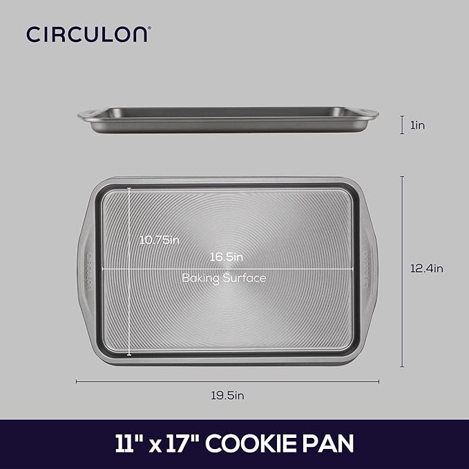 Circulon Nonstick Bakeware 11-Inch x 17-Inch Cookie Pan, Large Cookie Sheets for Baking, Gray