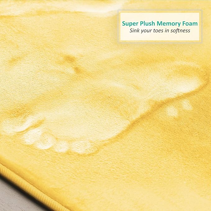Clara Clark 3 Piece Bathroom Rugs Bath Mat Set, Velvet Memory Foam Bath Mats for Bathroom - Non-Slip, PVC Backing Bath Rugs, Washable - Dries Quickly, Yellow