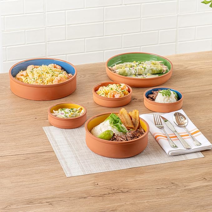 Restaurantware-Terra Tek 34 Ounce Terracotta Cazuelas, 2 Yellow Glazed Clay Pots For Cooking - Oven-Ready, Microwavable, Terracotta Serving Pots, Dishwashable, For Cooking And Serving