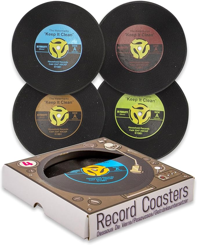 GAMAGO 45 Record Coasters - Funny Coasters - Fun for Decorations - Coasters for Drinks - Great Party Bar and Gift Idea