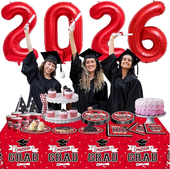 Giant Red 2026 Balloons, 40" Large Red 2026 Balloons Helium Mylar Foil Balloons for 2026 New Year Graduation Christmas Party Decoration