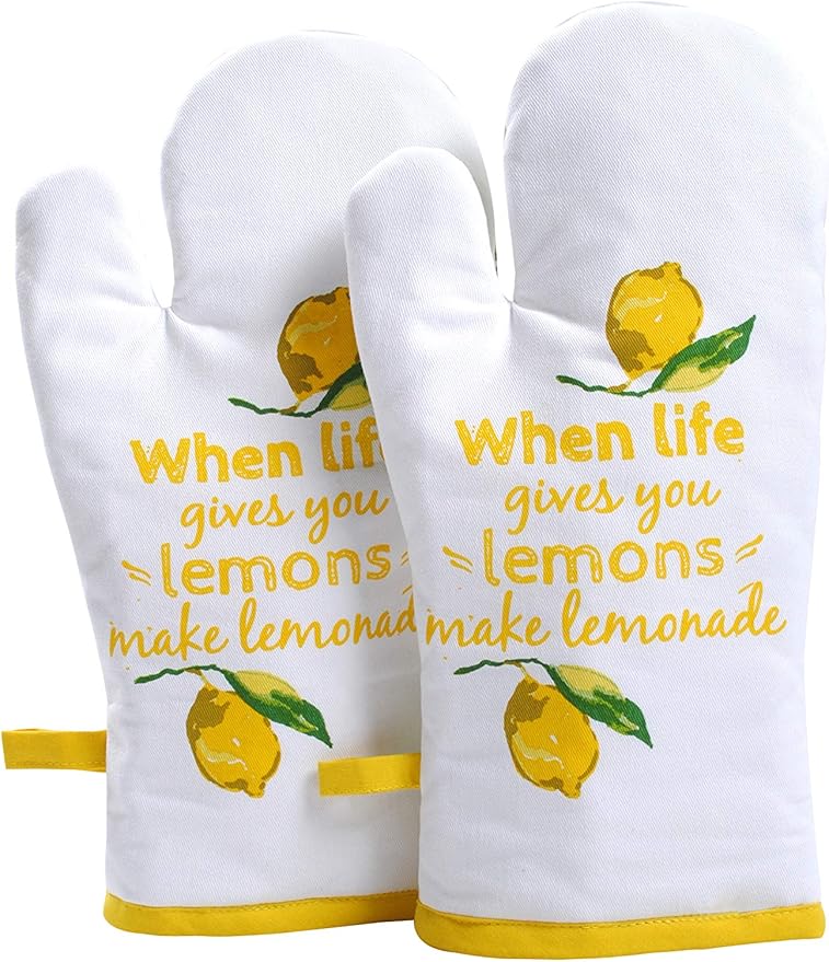AMOUR INFINI Oven Mitts Set of 1 Quilted Liner with Hanging Loop Non Slip, Heat Resistant, Washable Reusable Oven Mitt (Citrus Splash 7x13 Inches)
