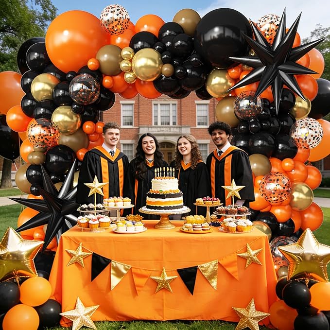 Black Orange Arch Kit Garland with Gold Brown Balloons Star Balloons for 2026 Graduation Decorations Boys Birthday Basketball Sport Event Anniversary Party Decorations
