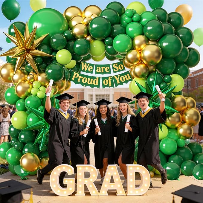 KARLURE Green and Gold Balloon Garland Arch Kit with Stars, Different Sizes Emerald Dark Pastel Green Gold Balloons for Birthday Party 2026 Graduation Decorations Jungle Green Party Decorations