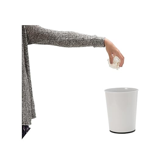 Bath Bliss 5 Liter Small Wastebasket | Round Open Top | Trash Can | Bathroom | Bedroom | Kitchen | Office | Dorm | Disposal Waste Bin | Garbage | White