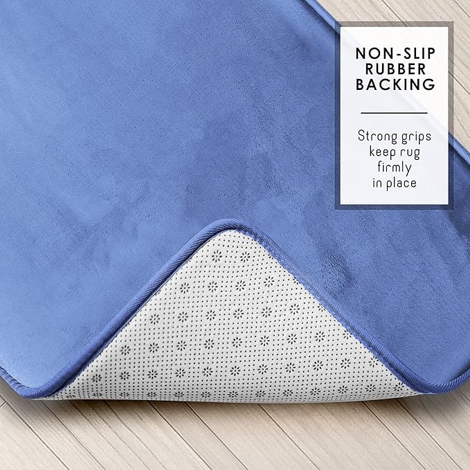 Clara Clark 3 Piece Bathroom Rugs Bath Mat Set, Velvet Memory Foam Bath Mats for Bathroom - Non-Slip, PVC Backing Bath Rugs, Washable - Dries Quickly, Blue