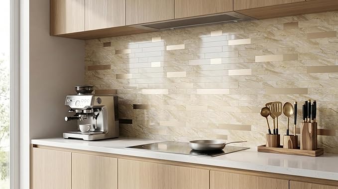 Yipscazo 2026 New Upgrade Peel and Stick Backsplash, Stick on Backsplash Tiles for Kitchen, Bathroom, Fireplace (10 Sheets, Polished Beige Yellow)