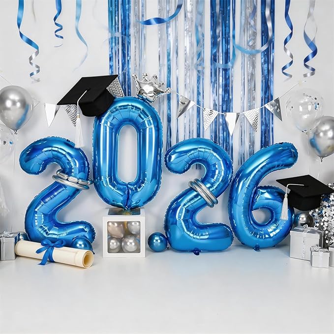 2026 Balloons Blue,40 Inch 2026 Number Balloons with Foil Crown Balloons for Happy New Year Decorations New Years Eve 2026 Graduation Decorations Class of 2026 Party Supplies