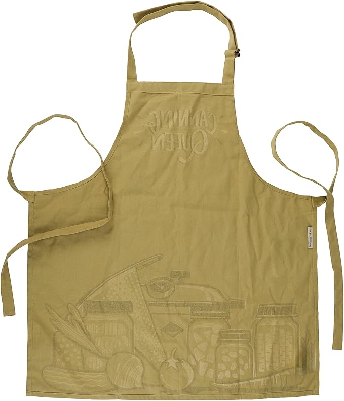 Primitives by Kathy Homestead Canning Apron, Canning Queen Sentiment, 100% Cotton, Hand Illustrated Design, Adjustable Neck and Waist, Machine Washable, Green