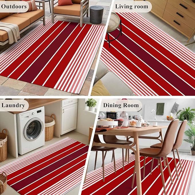 Area Rug 3x5ft, Abstract Gradient Red White Stripes Washable Rugs for Living Room Bedroom, Ombre Modern Art Soft Non-Slip Area Rugs Rectangle Floor Carpet for Dining Room