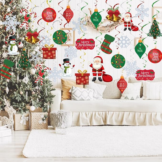 GOER 36 Pcs Christmas Decorations,Hanging Swirls for Christmas Party Supplies