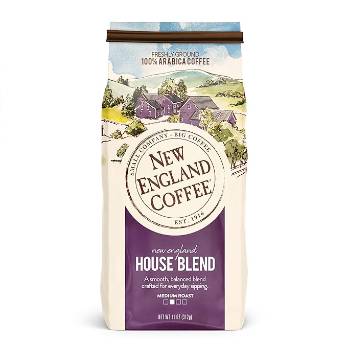 New England Coffee House Blend Medium Roast Ground Coffee, 11oz Bag (Pack of 1)