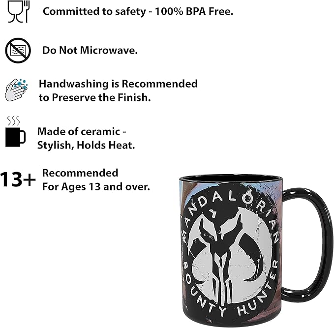 Zak Designs Star Wars The Mandalorian Baby Yoda The Child BPA Unique Color Changing Ceramic Coffee Mug Collectible Keepsake and Wonderful Tea Mug (15oz)
