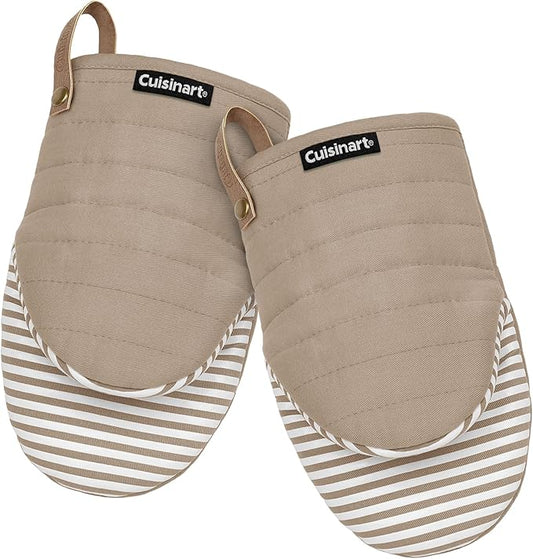 Cuisinart Mini Oven Mitts – 5.5” x 8” Heat-Resistant Kitchen Mitts for Oven with Non-Slip Printed Silicone, Cotton Filling, and Faux Leather Loop – Durable Oven Mitt Set for Cooking & Baking