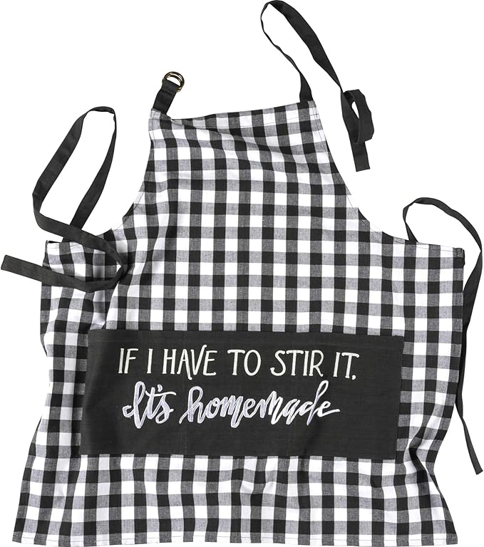 Primitives by Kathy Funny Adjustable Kitchen Apron with 3 Center Pockets for Cooking & Baking, If I Have to Stir It It's Homemade, 100% Cotton, Black and White