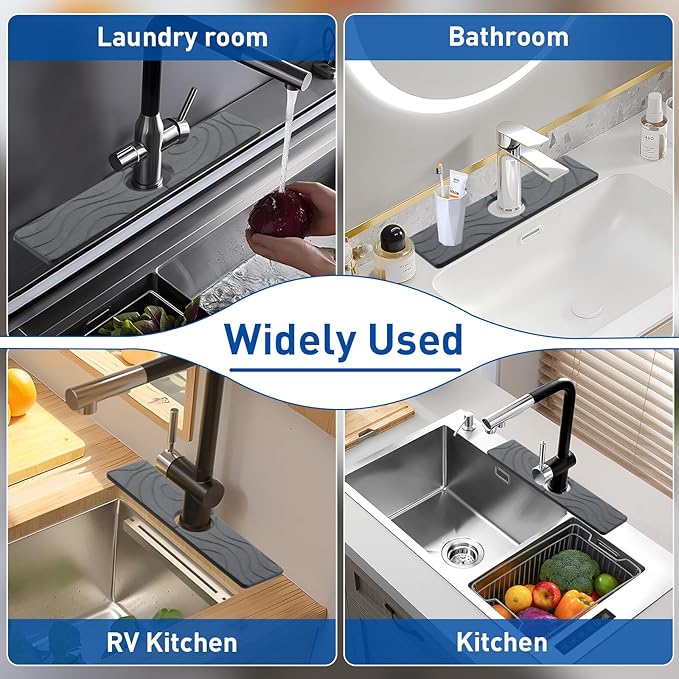 2 Pcs Faucet Mat for Kitchen Sink 15.74”×3.94” Diatomite Quick Dry Sink Splash Guard Absorbent Kitchen Stone Sink Tray Faucet Splash Guard for Bathroom Counter