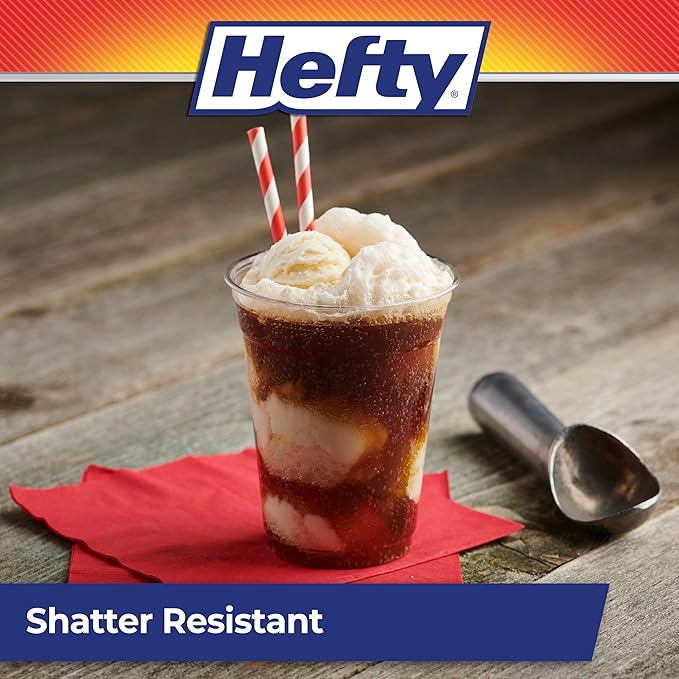 Hefty Party Perfect Clear Plastic Cups, Large Clear Party Cups for Easy Cleanup and Large Gatherings, Recyclable, 18 Ounce, 28 Count (Pack of 2)