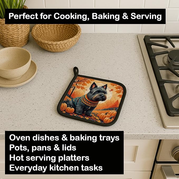 Caroline's Treasures DAC1069PTHD Scottish Terrier Fall Pair of Pot Holders Kitchen Heat Resistant Pot Holders Sets Oven Hot Pads for Cooking Baking BBQ, 7 1/2 x 7 1/2