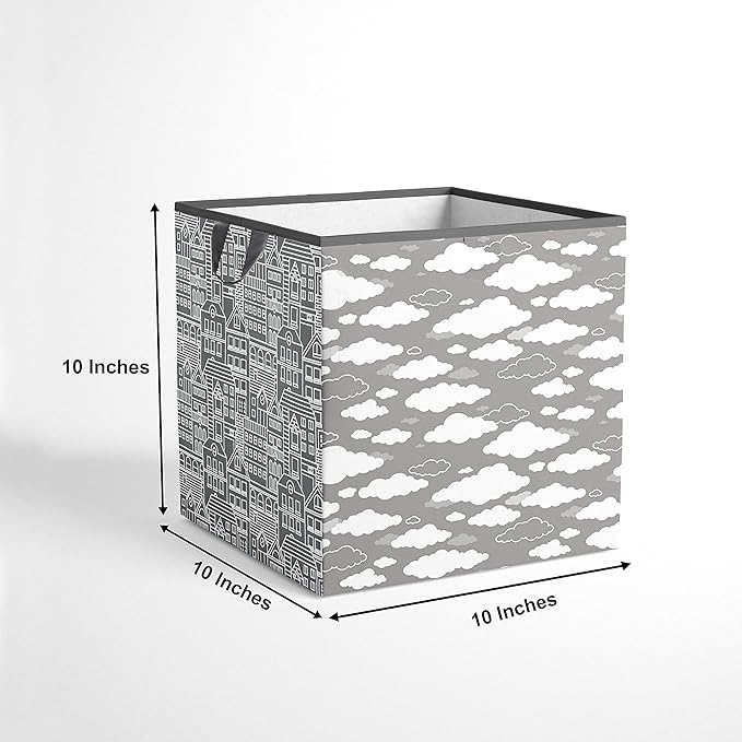 Bacati - Small Storage Tote Clouds in the City White/Grey Neutral 10 X 10 x10 inches