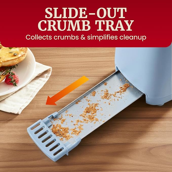 Elite Gourmet ECT2517OX SLIMTOAST™ 2-Slice Long Slot Toaster, Cool-Touch Body, 6 Browning Shades, Extra-Wide 1.5" Slot for Artisan Bread, Bagels, Waffles & English Muffins, Ocean Blue