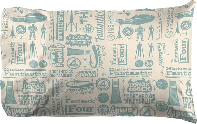 Jay Franco Sheet Set with Fitted, Flat Sheets & Pillow Cover - Ultra-Soft Bedding with Pillowcase for Room Decor, Beige - Fantastic Four, 4 Piece Full