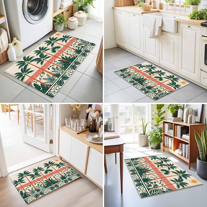 Area Rug 2x3ft, Vintage Sage Green Tall Palm Trees Washable Rugs for Living Room Bedroom, Summer Tropical Plants Soft Non-Slip Area Rugs Rectangle Floor Carpet for Dining Room